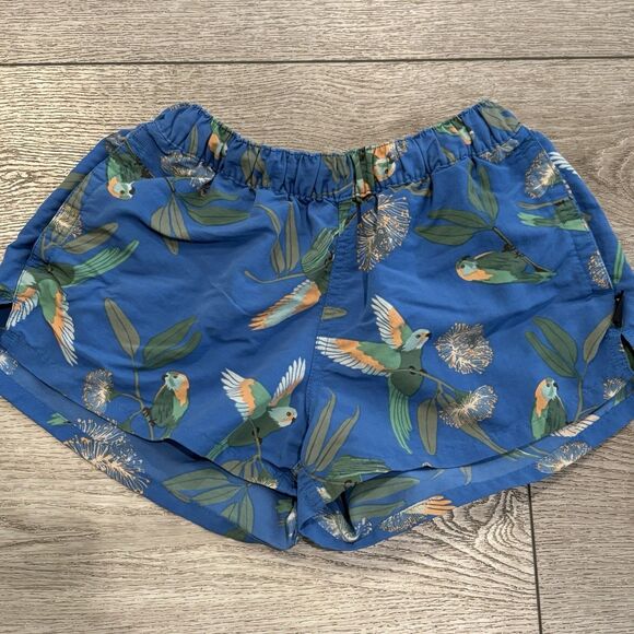 Patagonia Barely Baggies Women's XS Parrots Port Blue Print 2.5" Short Tropical - Picture 2 of 8